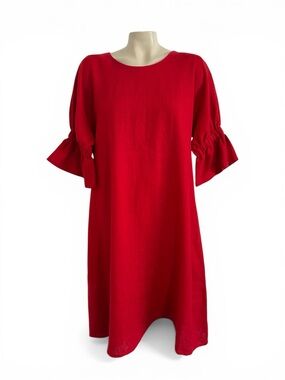 PATIS PROJECT RED LINEN A LINE MIDI DRESS SZ M